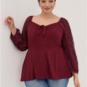 Peplum Rayon Crepe Embroidered Sleeve Top Size 3X